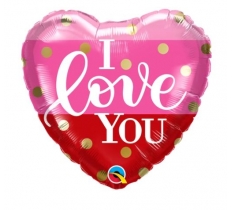 QUALATEX 18" HEART I LOVE YOU GOLD DOTS