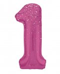 34" GLITZ 1 Pink Printed Prism Foil Balloon Numeral