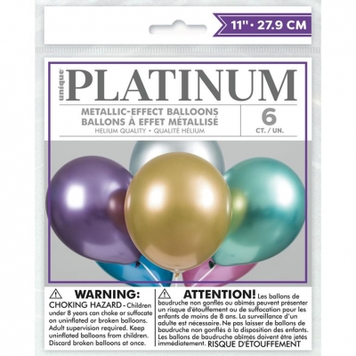 Solid Color Assorted Platinum 11" Latex Balloons 6 Pack