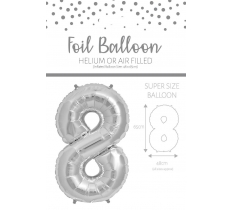 Number 8 Silver 25" Foil Balloon