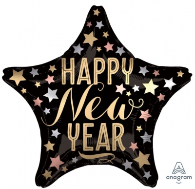 SATIN STAR SHAPE HAPPY NEW YEAR BALLOON