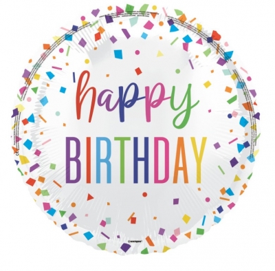 Bright Confetti "Happy Birthday" 18" Round Foil Balloon