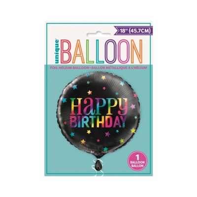 Rainbow Happy Birthday Round Foil Balloon 18" Package