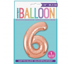 ROSE GOLD NUMBER 6 SHAPED FOIL BALLOON 34"