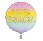 Gold Pastel Rainbow Birthday Round Foil Balloon 18"