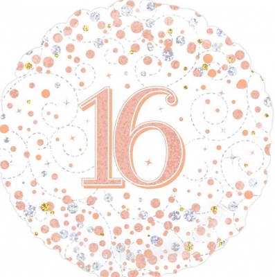 OAKTREE 18" 16TH BIRTHDAY WHITE & ROSE GOLD FOIL BALLOON