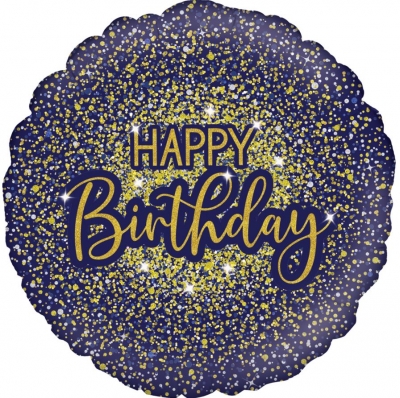 18" GLAMOROUS GLITTER BIRTHDAY BLUE HOLOGRAPHIC