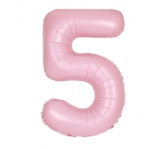 34" UNIQUE MATTE LOVELY PINK NUMBER 5 FOIL BALLOON