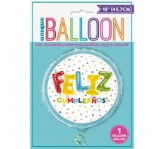 FELIZ CUMPLEANOS BALLOON BIRTHDAY ROUND FOIL BALLOON 18"