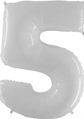 Number 5 40" Shiny White Balloon