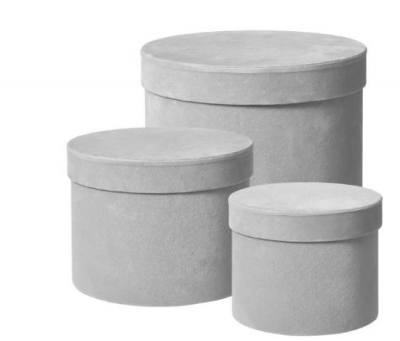 ROUND LINED VELOUR HAT BOXES SET OF 3