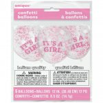 GIRL CLEAR LATEX BALLOONS WITH PINK CONFETTI 12" 6 PACK