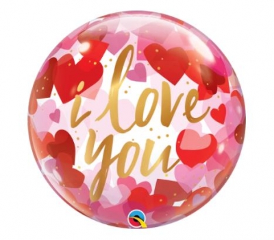 QUALATEX 22" SINGLE BUBBLE I LOVE YOU PAPER HEARTS