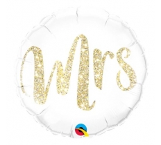 QUALATEX 18" ROUND MRS. GLITTER GOLD BALLOON