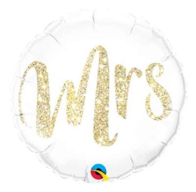 QUALATEX 18" ROUND MRS. GLITTER GOLD BALLOON
