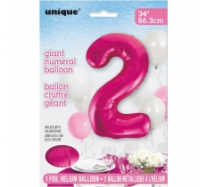 PINK NUMBER 2 SHAPED FOIL BALLOON 34"