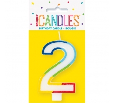 RAINBOW BORDER NUMBER 2 BIRTHDAY CANDLE