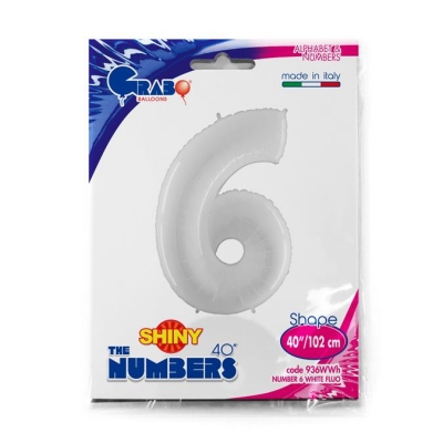 NUMBER 6 SHINY WHITE 40" BALLOON