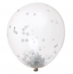 12" Clear Latex Balloons with Silver Confetti Pack of 6