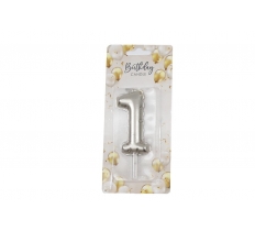 Silver Balloon Candle 6cm Number 1