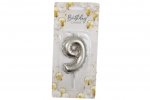 Silver Balloon Candle 6cm Number 9
