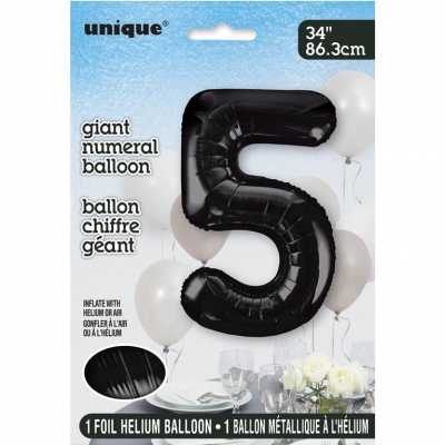 BLACK NUMBER 5 SHAPED FOIL BALLOON 34"