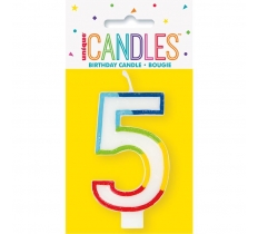 RAINBOW BORDER NUMBER 5 BIRTHDAY CANDLE