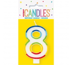 RAINBOW BORDER NUMBER 8 BIRTHDAY CANDLE