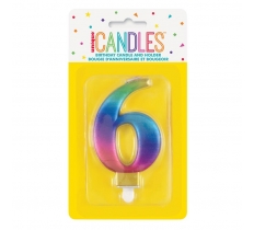 METALLIC RAINBOW NUMBER 6 BIRTHDAY CANDLE