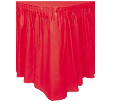 RED SOLID PLASTIC TABLE SKIRT 29"X14FT