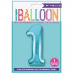POWDER BLUE NUMBER 1 SHAPED FOIL BALLOON 34"