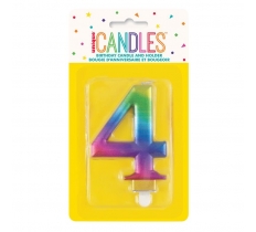 METALLIC RAINBOW NUMBER 4 BIRTHDAY CANDLE