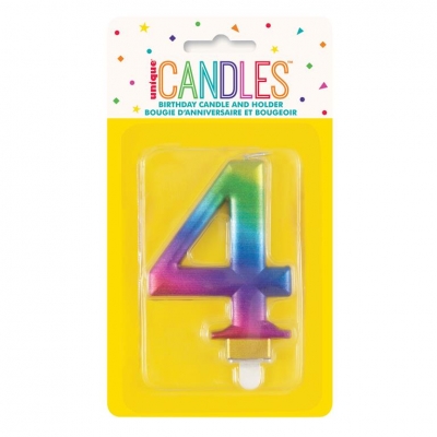 METALLIC RAINBOW NUMBER 4 BIRTHDAY CANDLE