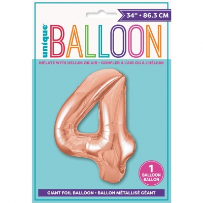ROSE GOLD NUMBER 4 SHAPED FOIL BALLOON 34"