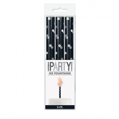 Black / Silver 15cm Ice Fountain Firework Candle 3 Pack