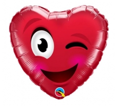 QUALATEX 09" HEART SMILEY WINK HEART! BALLOON