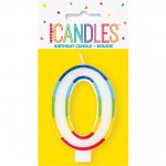 RAINBOW BORDER NUMBER 0 BIRTHDAY CANDLE