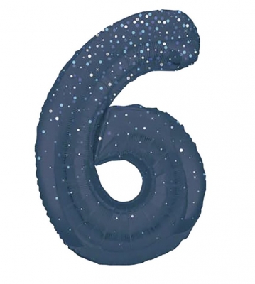 34" GLITZ 6 Blue Printed Prism Foil Balloon Numeral