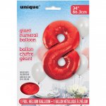 RED NUMBER 8 SHAPED FOIL BALLOON 34"