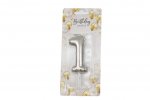 Silver Balloon Candle 6cm Number 1