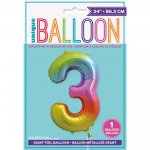 RAINBOW NUMBER 3 SHAPED FOIL BALLOON 34"