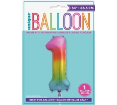 RAINBOW NUMBER 1 SHAPED FOIL BALLOON 34"