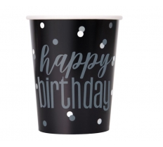 8 GLTZ BLAK/SILVER DOT BIRTHDAY 9OZ CUP
