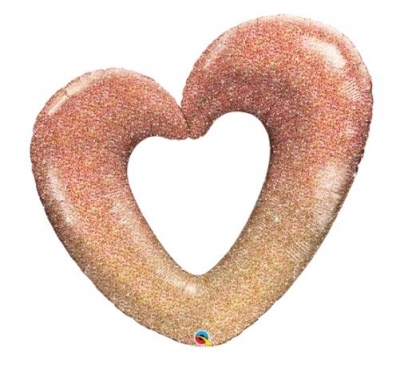 QUALATEX 42" SHAPE ROSE GOLD GLITTER OMBRE HEART BALLOON