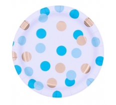 BLUE & GOLD DOTS PAPER PLATES PACK OF 8