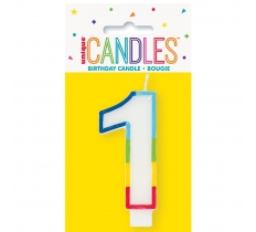 RAINBOW BORDER NUMBER 1 BIRTHDAY CANDLE