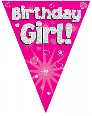 PARTY BUNTING BIRTHDAY GIRL PINK 11 FLAGS 3.9M