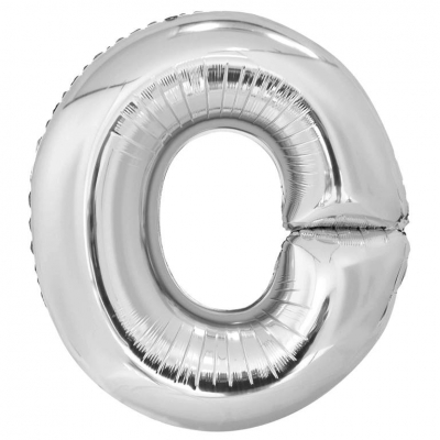 Silver Letter O Shaped Foil Balloon 34" Packaged