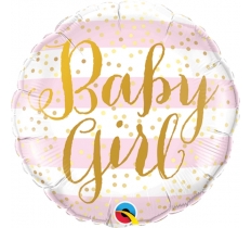 QUALATEX 9" ROUND BABY GIRL PINK STRIPES