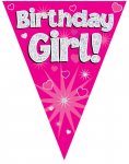 PARTY BUNTING BIRTHDAY GIRL PINK 11 FLAGS 3.9M